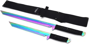 2 PCS Tactical Machetes, Tactical Fixed Blade Survival Katana Sword Set. for Camping, Collections, Gifts, Survival Tool Gear (Rainbow-56)