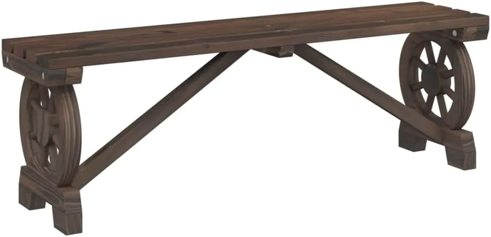 2-Piece Solid Fir Wood Patio Benches Set with Wagon Wheel Design, Outdoor Furniture for Garden Lawn Deck 45.3" Wide Burnt Look Seating