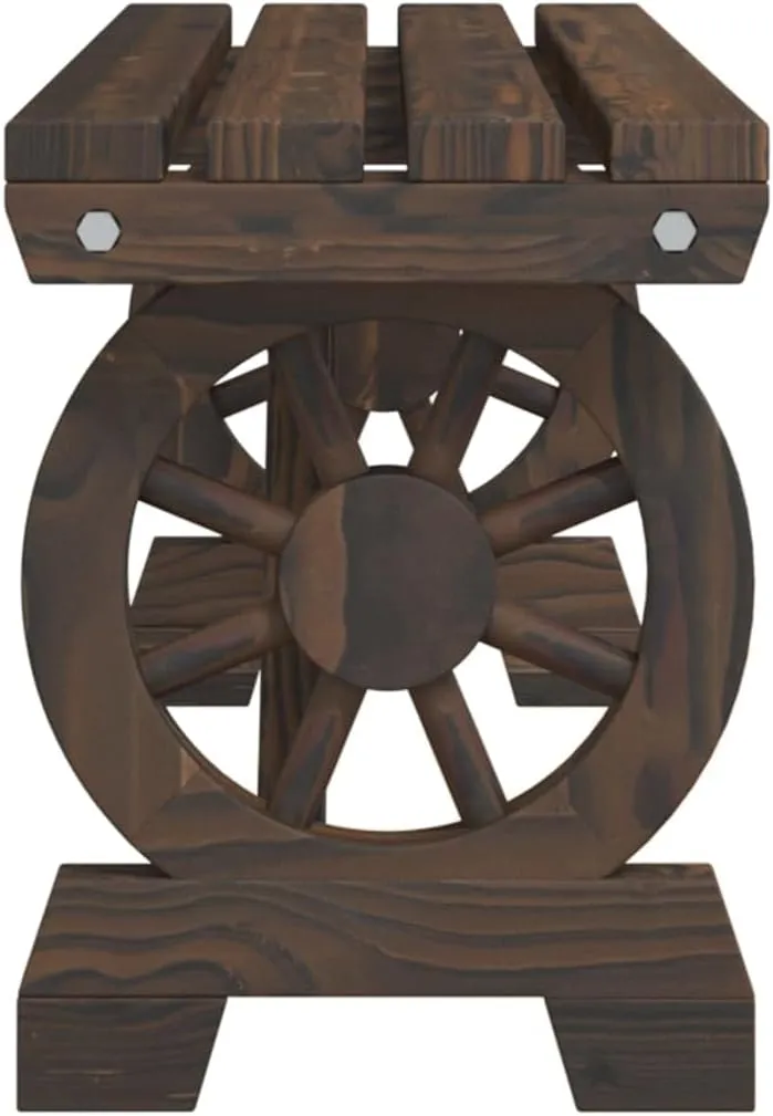 2-Piece Solid Fir Wood Patio Benches Set with Wagon Wheel Design, Outdoor Furniture for Garden Lawn Deck 45.3" Wide Burnt Look Seating