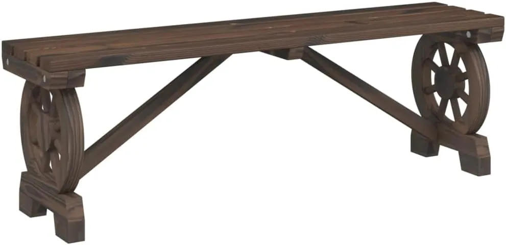 2-Piece Solid Fir Wood Patio Benches Set with Wagon Wheel Design, Outdoor Furniture for Garden Lawn Deck 45.3" Wide Burnt Look Seating