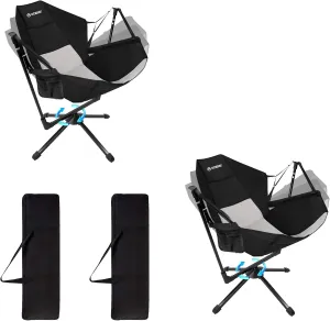 2 Set Camping Chair, Hammock Chair, Folding Rocking Chair, Aluminum Alloy Adjustable Backrest Swing Chairs,for Outdoor Camping, Beach, Lawn(Black Grey)