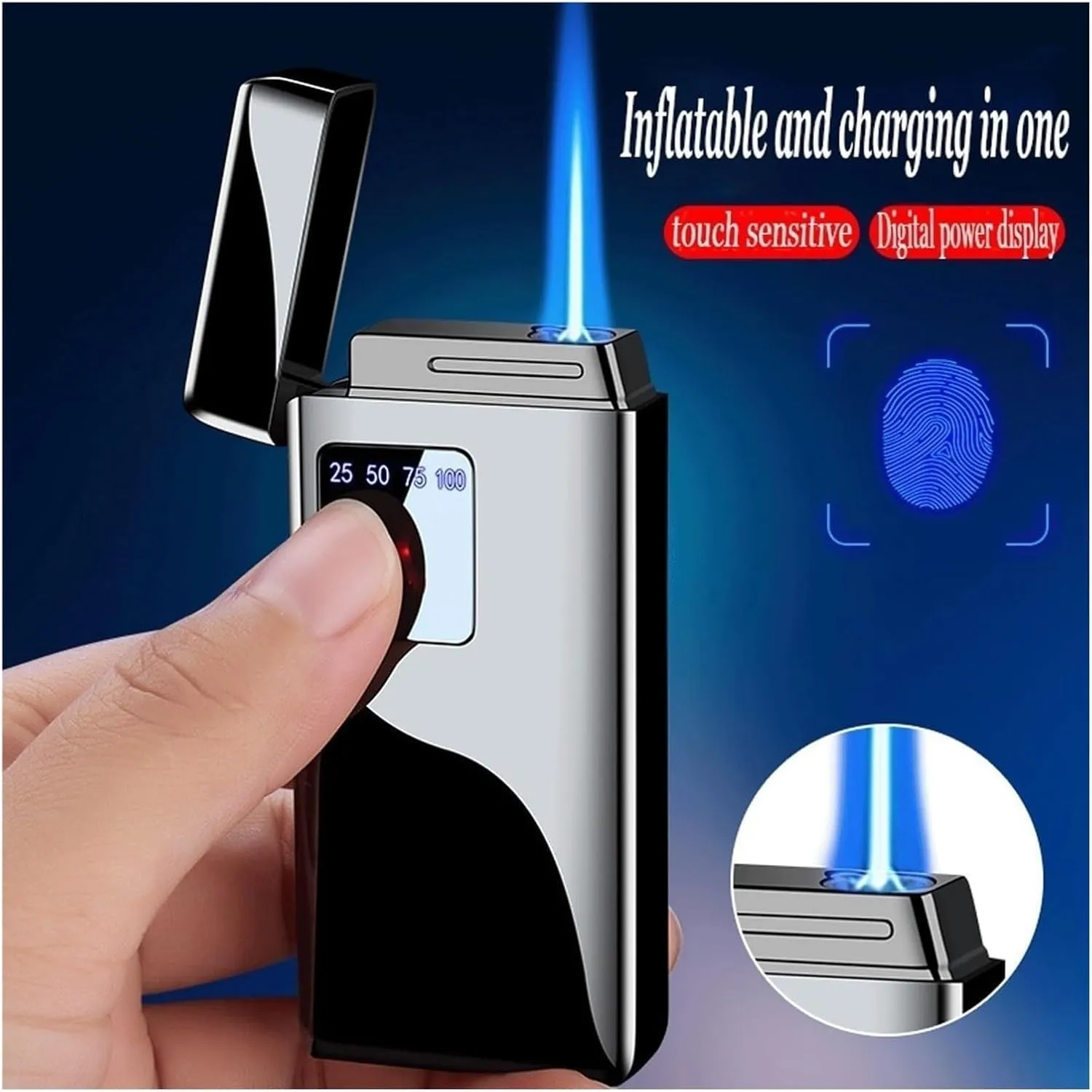 2024 Multifunctional Smart Touch Sensor Lighter, Butane blowtorch Lighter, Windproof Adjustable Jet Flame Lighter, Rechargeable Butane Lighter, Gift for Men (Fuel not Included)(Gold 1)