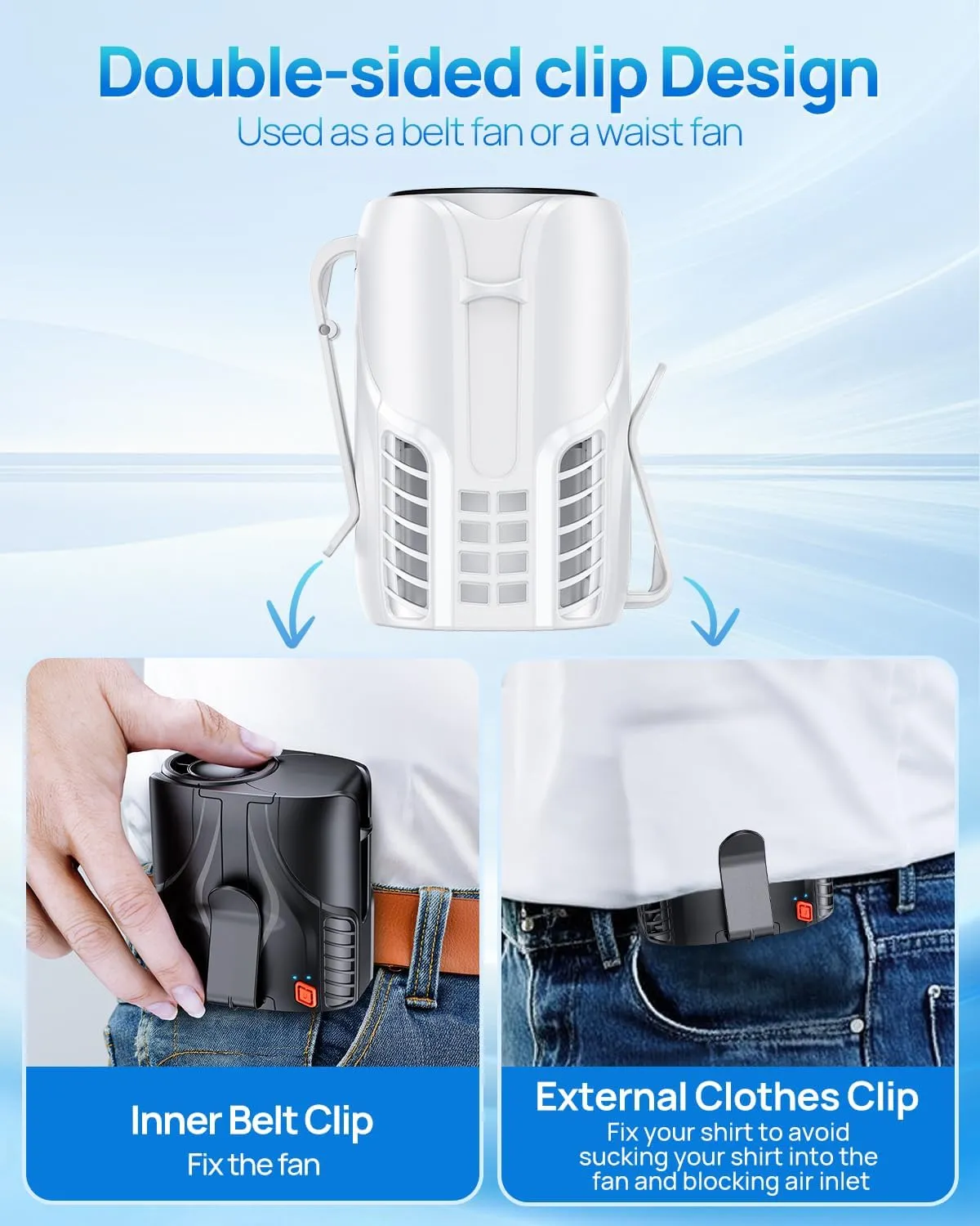 2025 Portable Personal Waist Fan& Neck Fan, 14000RPM Brushless Motor, 40H Runtime Rechargeable, 6-Speed Quiet Operation, Clip-On Personal Body Cooling for Camping/Worksites/Outdoor