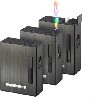 20PCS Automatic Ejection Cigarette Case with Rechargeable Electric Arc Lighter Windproof Flameless USB Lighter Box Holder Ideal Gift for Men and Your Friends