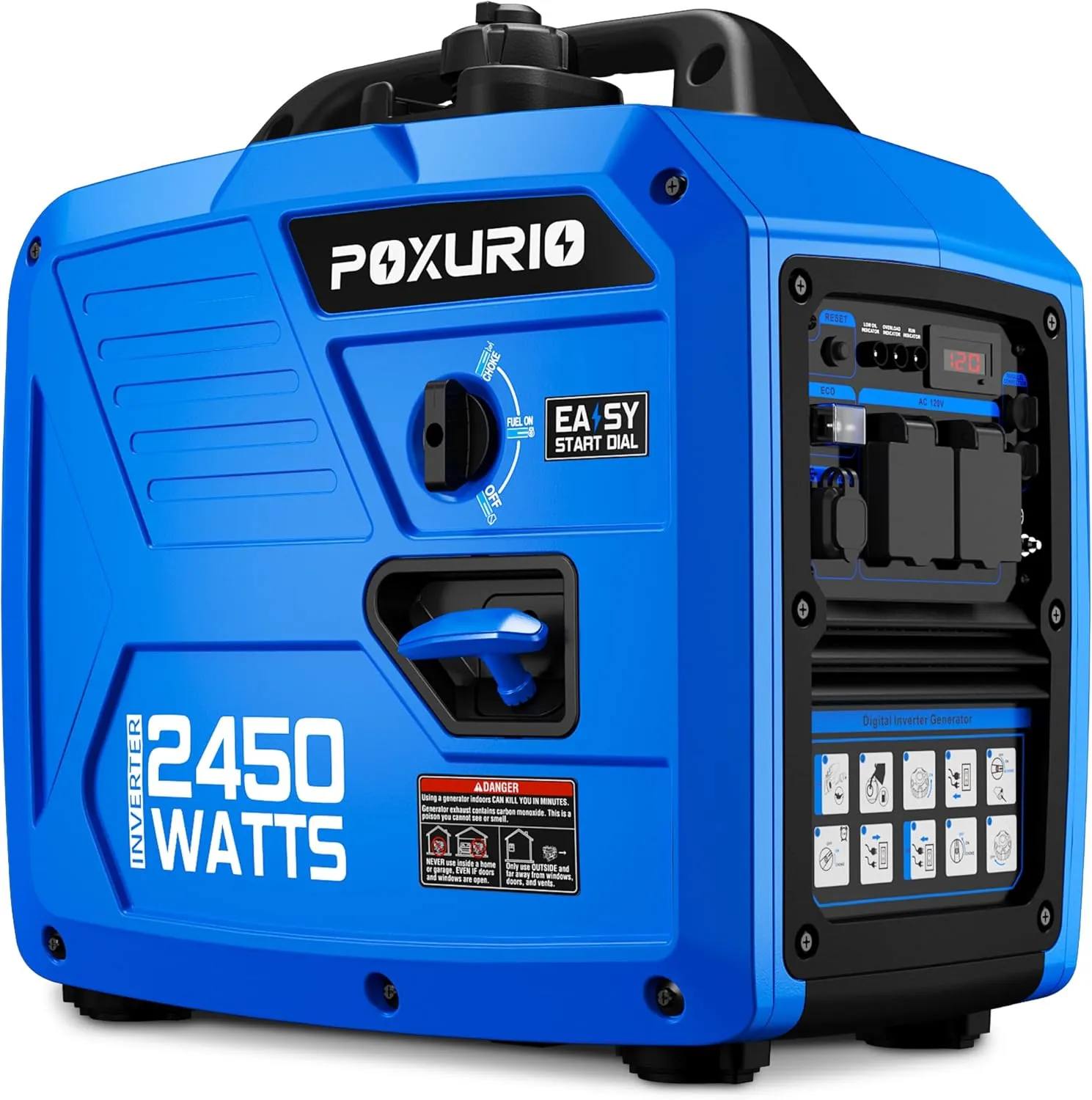 2450-Watt Portable Inverter Generator for Home Use, 1.6Gallon Large Fuel Tank Up to 8.3 Hours Use, 120V Gas Powered Generator Super Quiet - EPA Compliant