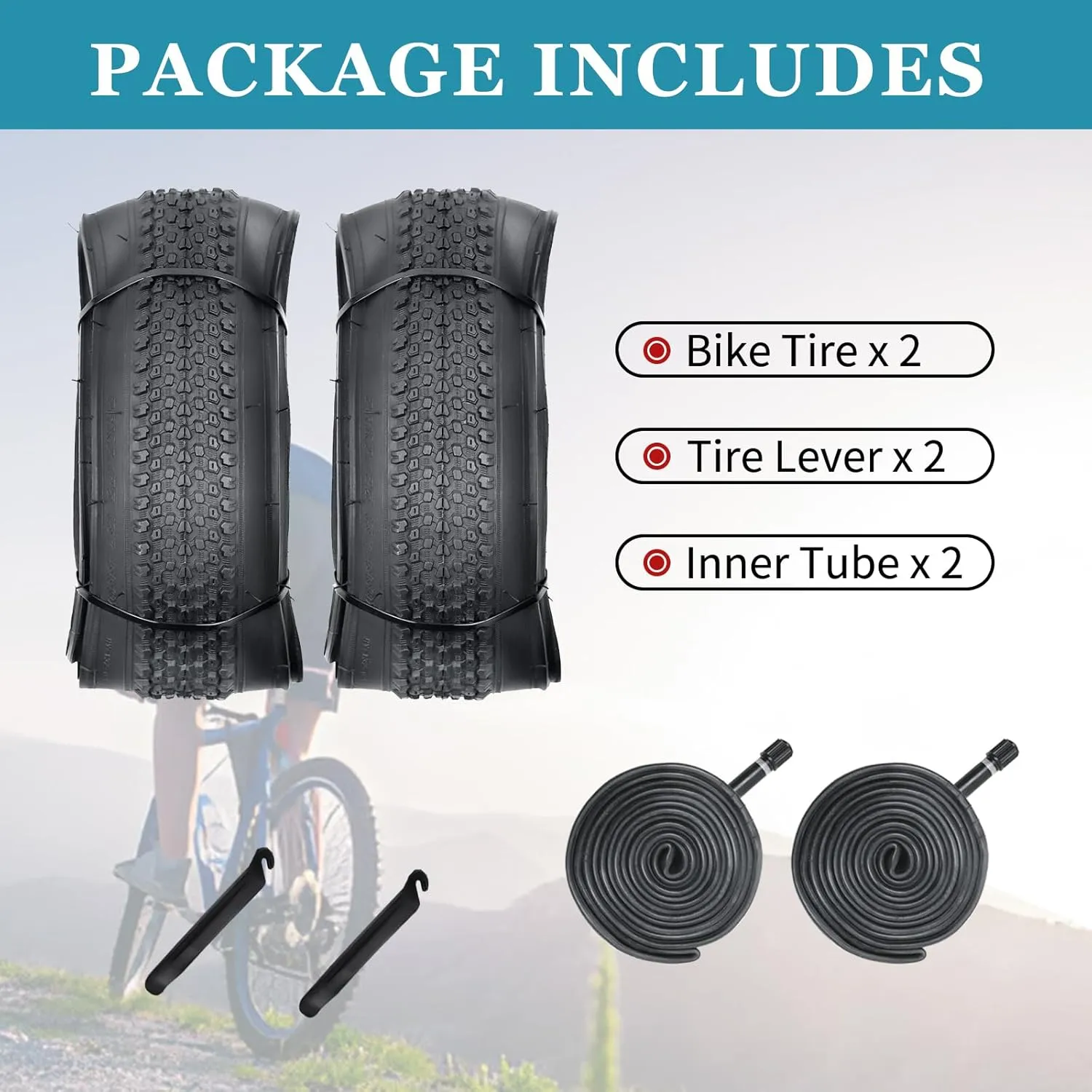 26 Inch Bike Tires，YILUXING 26 X 2.125(57-559) Folding Replacement Tires for Beach Cruiser Bike 2 Pack Bike Tires & Tubes
