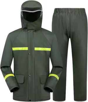 2pcs Rain Gear for Men, Waterproof Rain Jacket&Trouser Suit With Reflective Strip, Outdoor All-Sport Raincoat Anti-storm