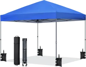 3 * 3 Meters Up Tent Canopy Waterproof Windproof Outdoor Instant Tent Sun Protection Shelter with Wheeled Carry Bag (Blue)
