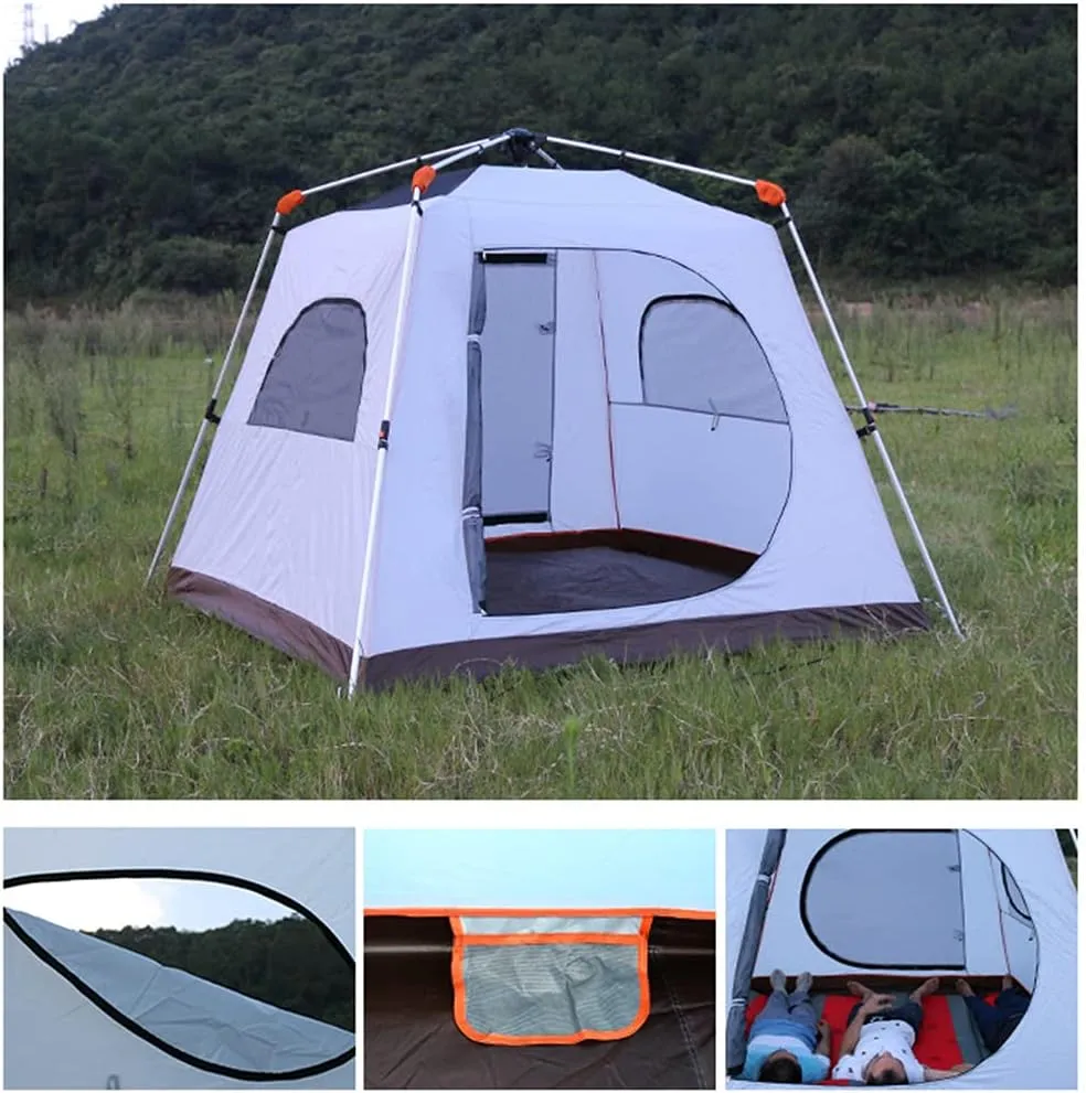 3-4 Person Automatic Camping Tent Hydraulic Instant Tent Waterproof Windproof Easy Setup Two Doors Hiking Tent for Camping Outdoor Mountaineering Travel (Green 3) (Coffee Color 4)