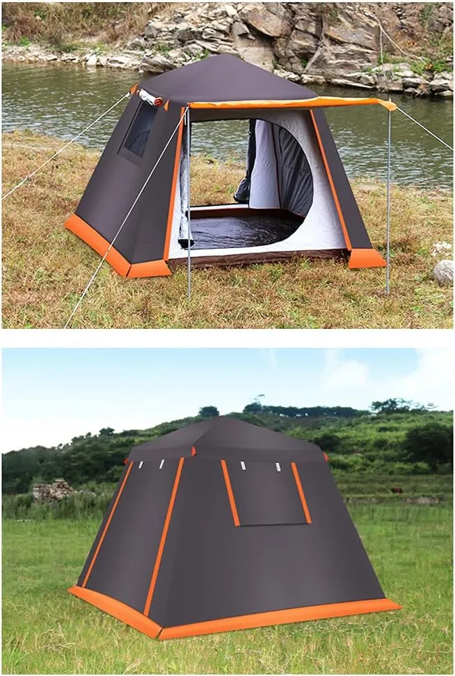 3-4 Person Automatic Camping Tent Hydraulic Instant Tent Waterproof Windproof Easy Setup Two Doors Hiking Tent for Camping Outdoor Mountaineering Travel (Green 3) (Coffee Color 4)