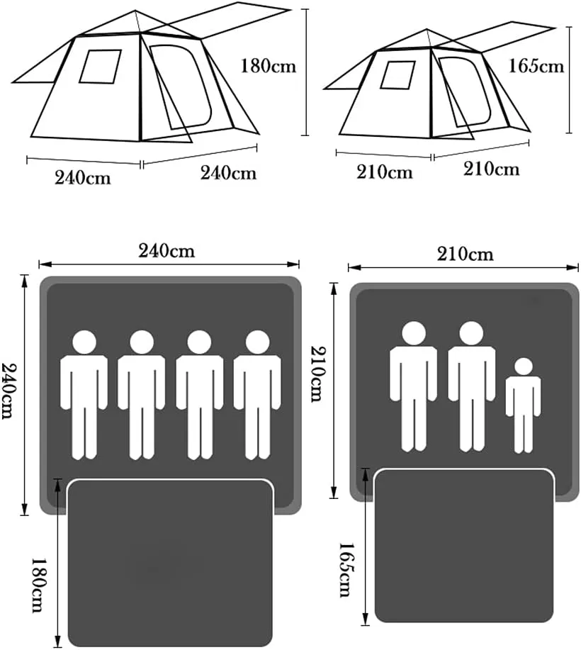 3-4 Person Automatic Camping Tent Hydraulic Instant Tent Waterproof Windproof Easy Setup Two Doors Hiking Tent for Camping Outdoor Mountaineering Travel (Green 3) (Coffee Color 4)