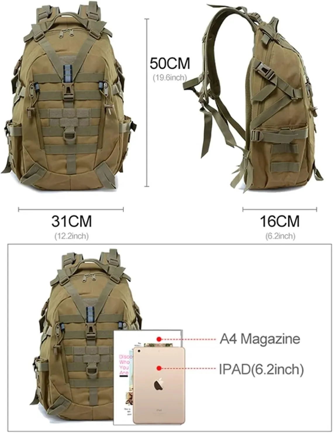 30-40L Camping Backpack Men's Travel Bags Climbing Rucksack Hiking Outdoor Reflective Shoulder Fishing Bag(Style2)