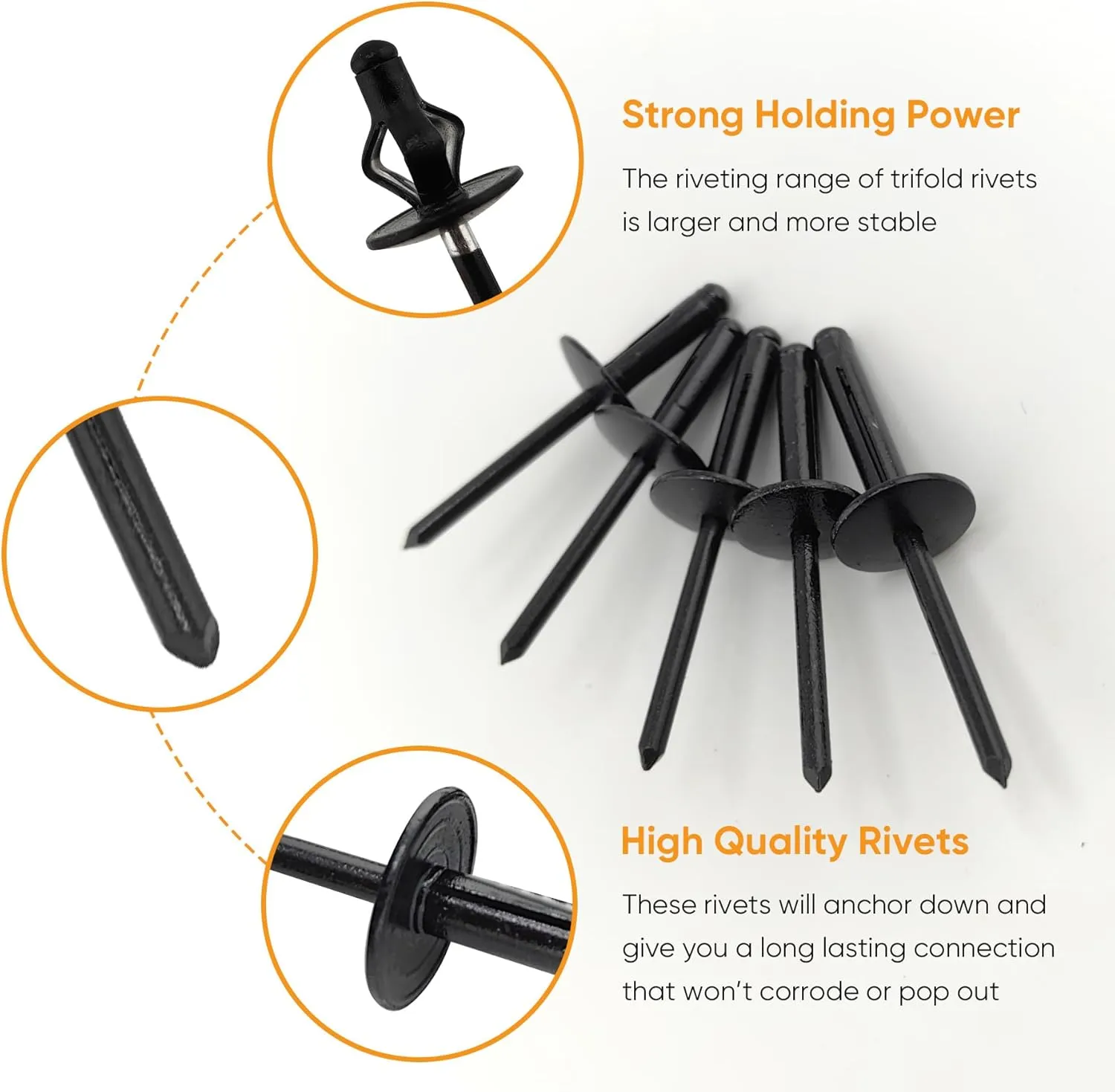 3/16" x 5/8" Tri-Fold Large Head Rivets Assortment - 100Pcs,Black Tri-fold Exploding Pop Rivets Solid Aluminum Tri Grip Rivets Bulb Style Rivets for Kayak Marine Boat