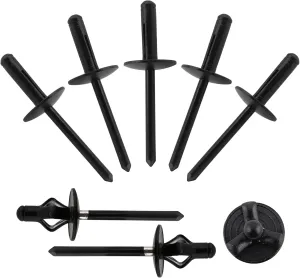 3/16" x 5/8" Tri-Fold Large Head Rivets Assortment - 100Pcs,Black Tri-fold Exploding Pop Rivets Solid Aluminum Tri Grip Rivets Bulb Style Rivets for Kayak Marine Boat