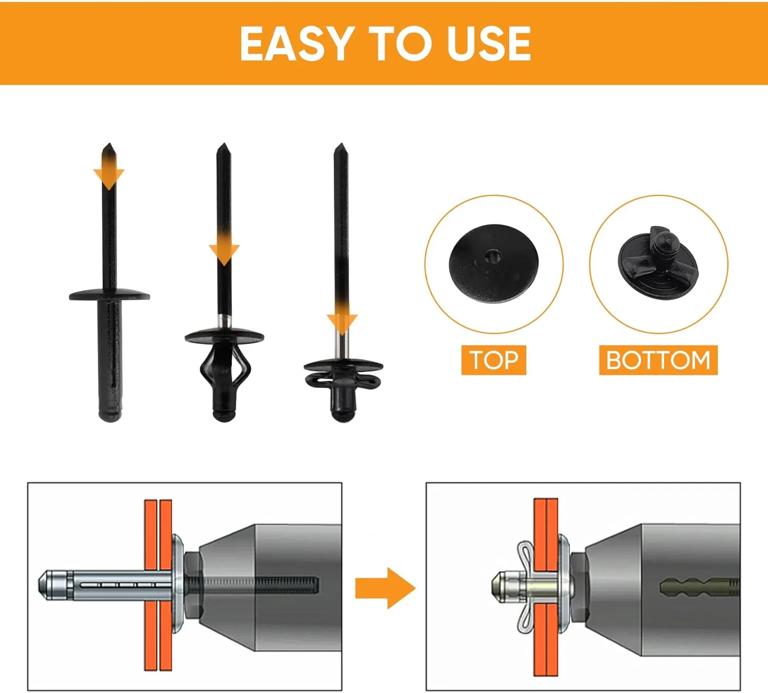 3/16" x 5/8" Tri-Fold Large Head Rivets Assortment - 100Pcs,Black Tri-fold Exploding Pop Rivets Solid Aluminum Tri Grip Rivets Bulb Style Rivets for Kayak Marine Boat