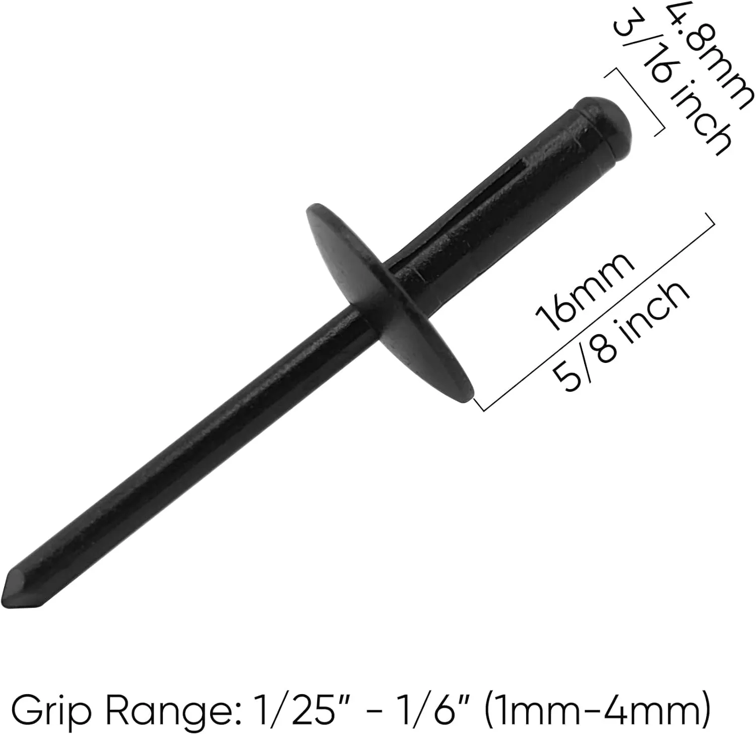 3/16" x 5/8" Tri-Fold Large Head Rivets Assortment - 100Pcs,Black Tri-fold Exploding Pop Rivets Solid Aluminum Tri Grip Rivets Bulb Style Rivets for Kayak Marine Boat