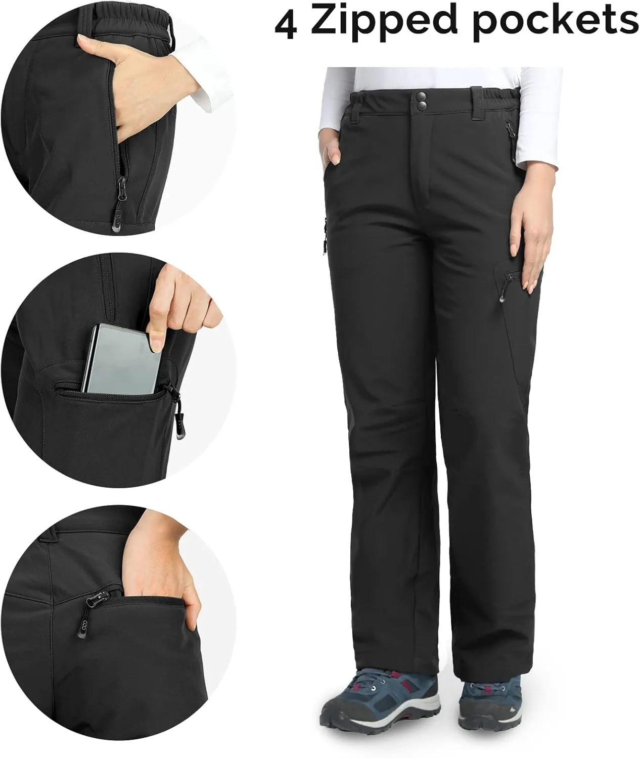 33,000ft Womens Waterproof Hiking Pants Fleece-Lined Snow Pants Windproof Warm Ski Pants for Snowboarding