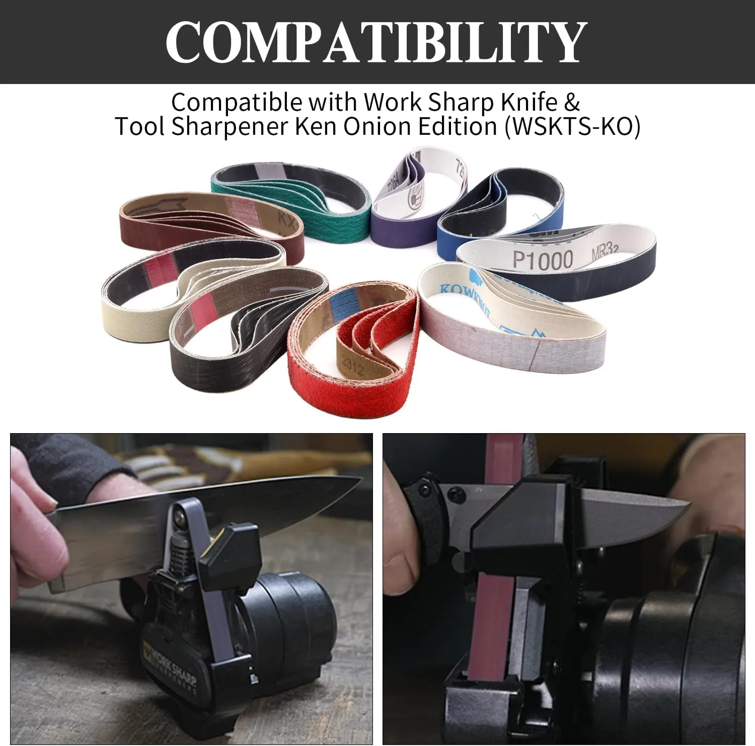 36 Pack 3/4" x 12" Knife Sharpener Belts Replacement for Work Sharp Knife & Tool Sharpener Ken Onion Edition (WSKTS-KO), 80/120/240/400/600/800/1000/2500/5000 Grit Knife Sharpening Sanding Belts