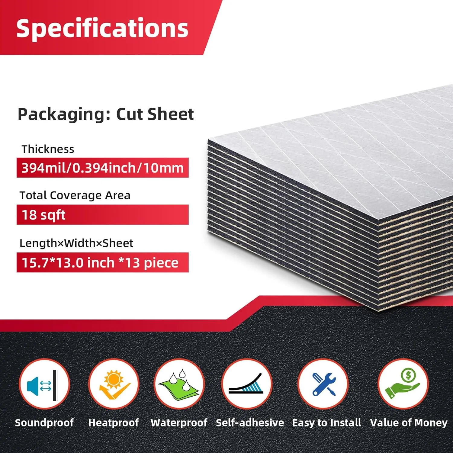 394mil 18sqft Thickened Sound Deadener for Cars -Aluminum Foil Foam Noise Deadening Material-Heat Shield Insulation Dampening Mat