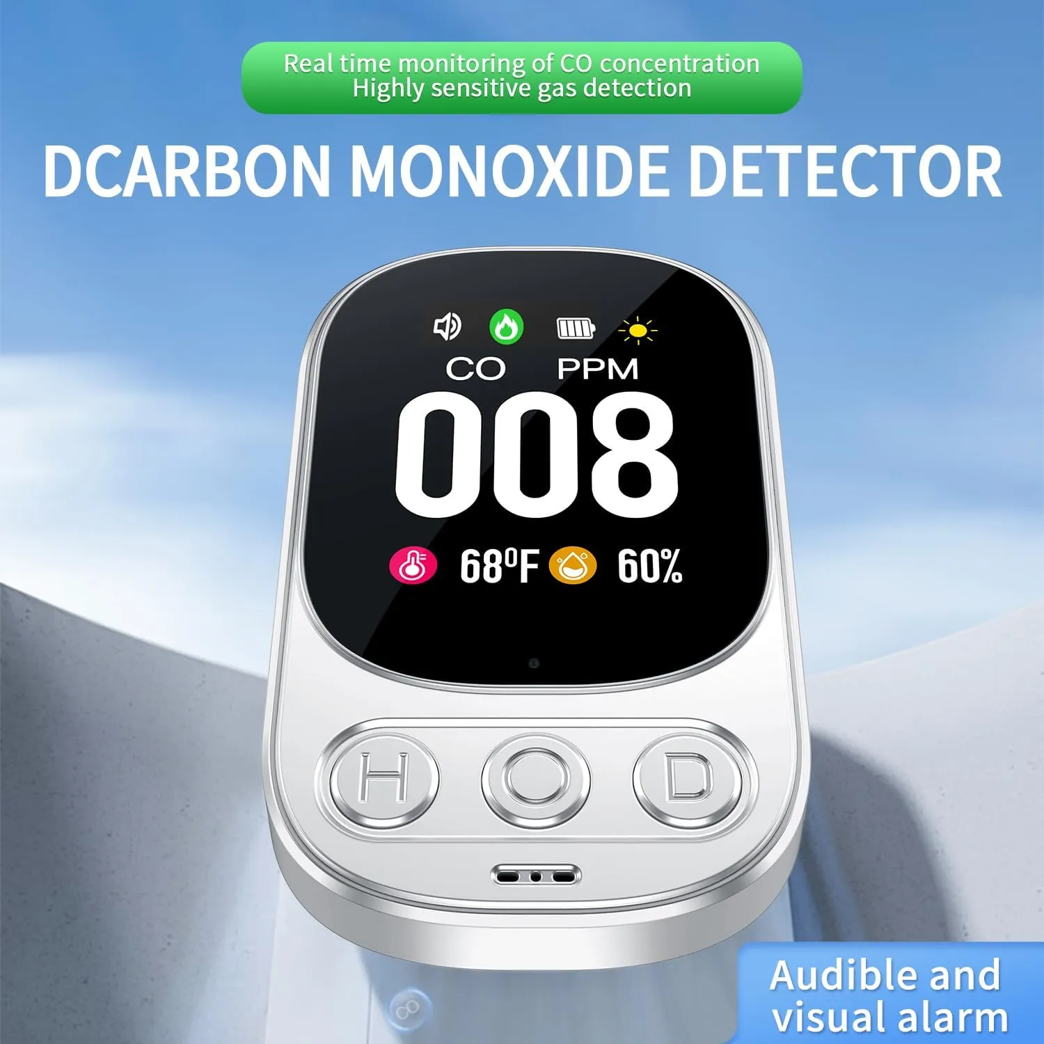 3in1 Plug in Carbon Monoxide Detectors Built-in Rechargeable Backup Battery Plug&Play CO Temp Humidity with 2.1'' HD Screen & Indicator 85dB Alarm for Home Hotel RV (2-Pack, White)