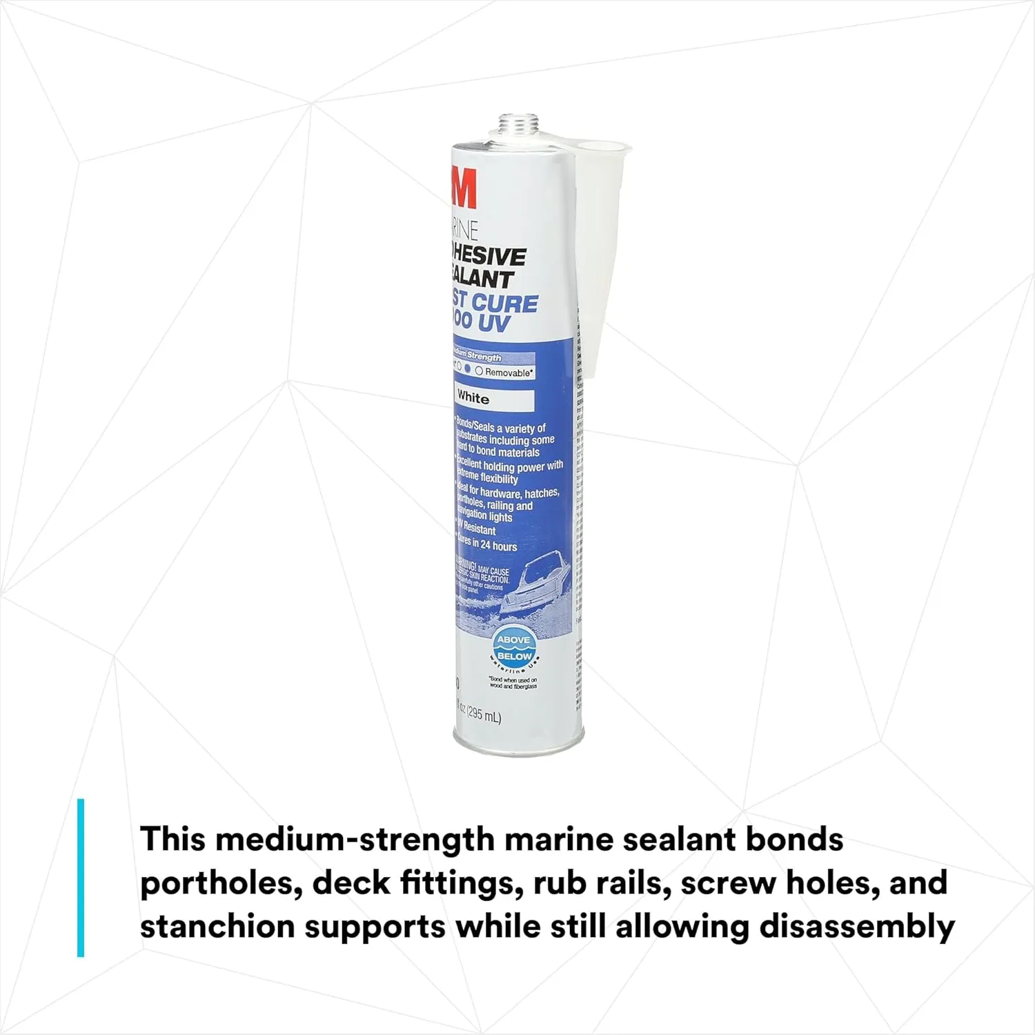 3M Marine Adhesive Sealant 4000 UV, PN06580, White, Medium Strength Flexible Waterproof Adhesive Sealant for Boats and RVs, UV Resistant, Cures in 24 Hours, 295 mL Cartridge, 10 Fl Oz (Pack of 1)