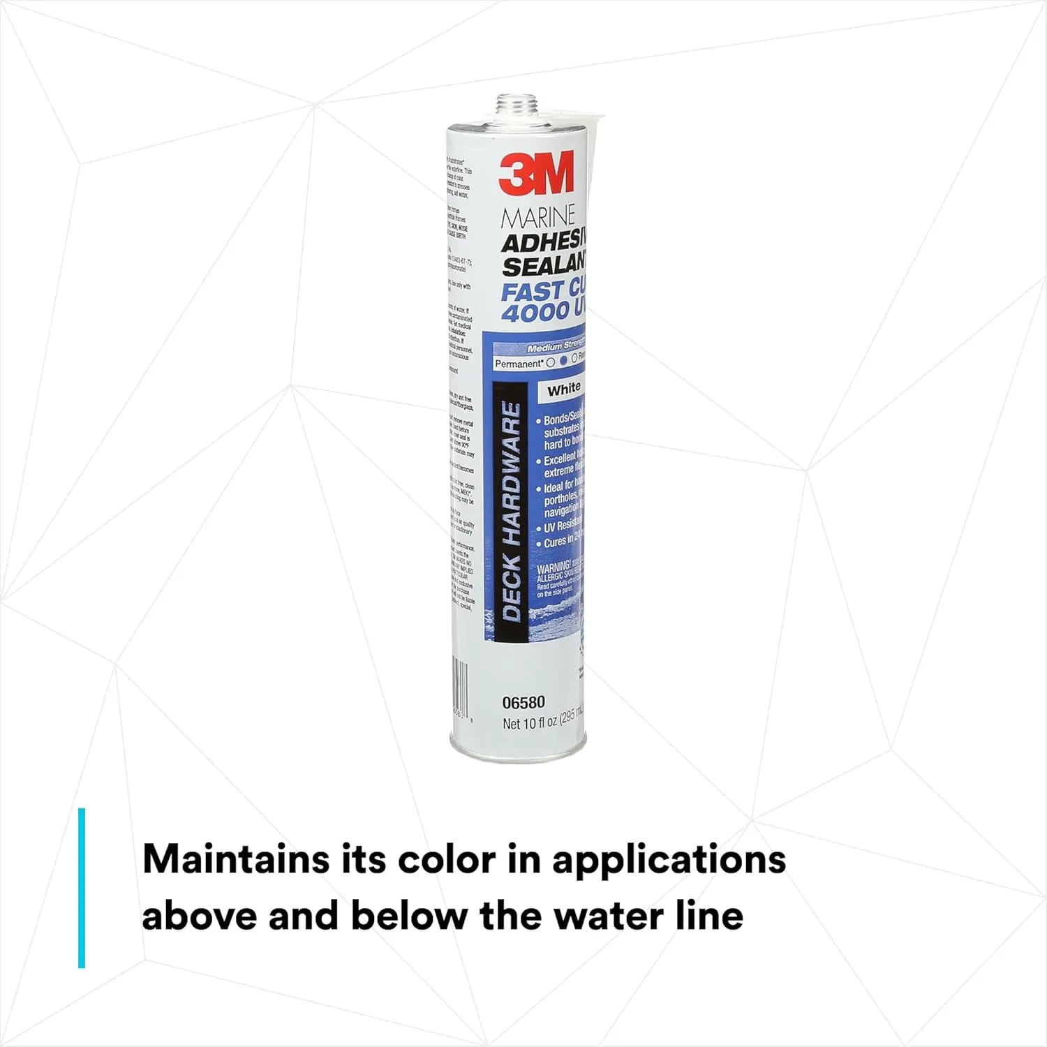 3M Marine Adhesive Sealant 4000 UV, PN06580, White, Medium Strength Flexible Waterproof Adhesive Sealant for Boats and RVs, UV Resistant, Cures in 24 Hours, 295 mL Cartridge, 10 Fl Oz (Pack of 1)
