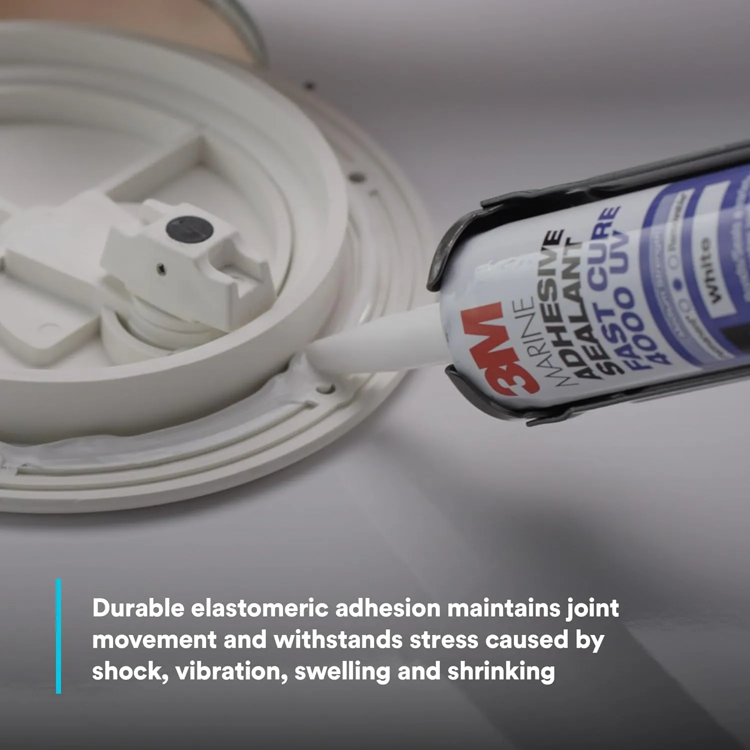 3M Marine Adhesive Sealant 4000 UV, PN06580, White, Medium Strength Flexible Waterproof Adhesive Sealant for Boats and RVs, UV Resistant, Cures in 24 Hours, 295 mL Cartridge, 10 Fl Oz (Pack of 1)