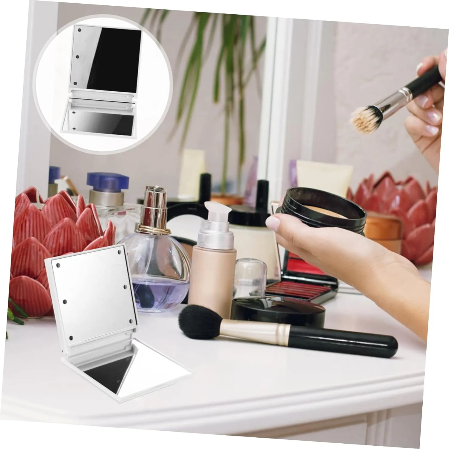 3pcs Compact Led Makeup Mirror Portable Cosmetic Mirror High Definition Design for Travel Simulates Natural Daylight for for Handbag and Purse Use