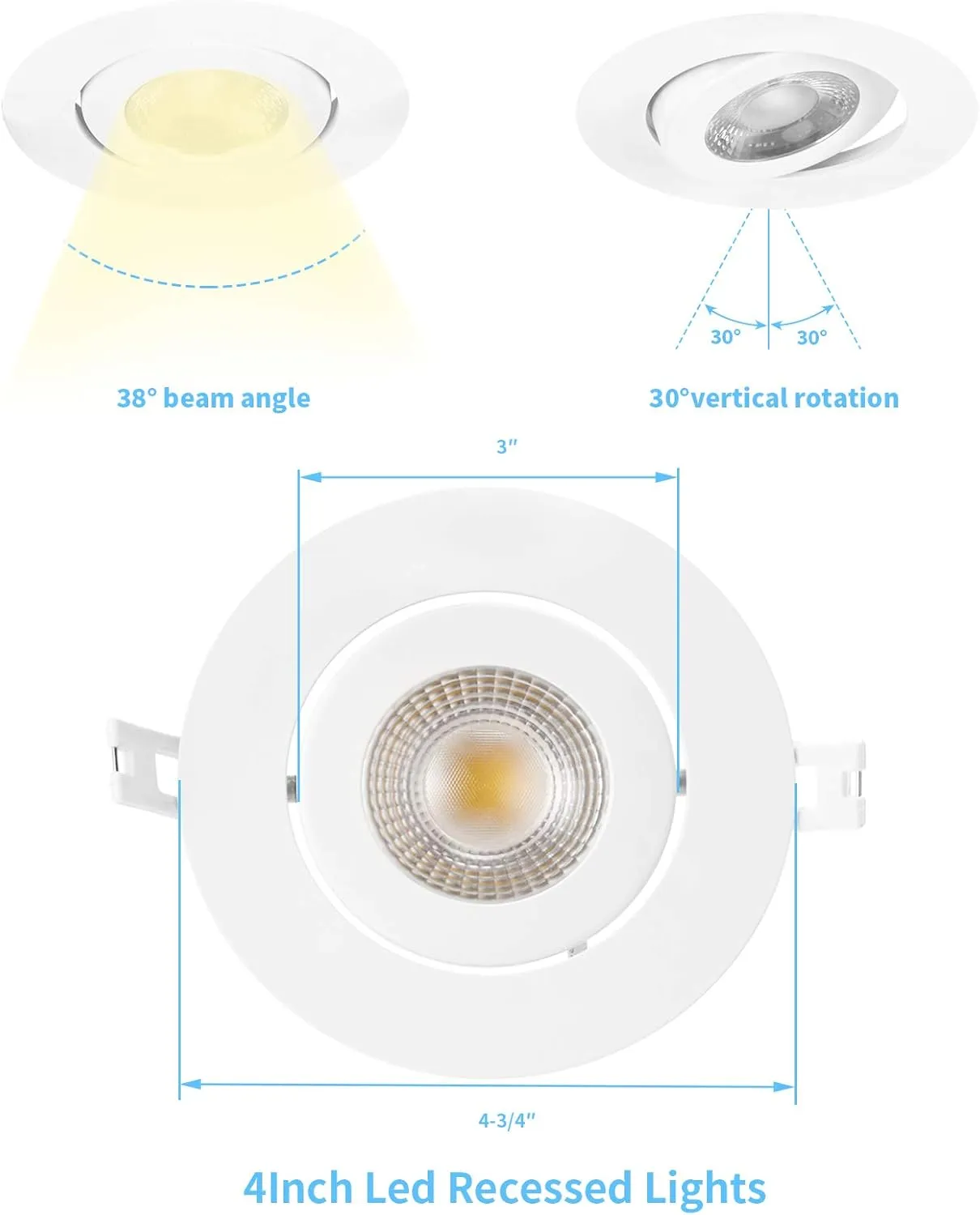 4 Inch Led Recessed lights Ultra-Thin Adjustable Eyeball Gimbal LED Recessed Lighting with Junction Box 9 Watts 750Lm Dimmable ceiling light ETL Listed (2700K/3000K/3500K/4000K/5000K Option 6Pack)
