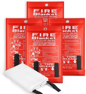 4 Pack Emergency Fire Blanket for Home and Kitchen, 40'' x 40'' Emergency Fire Retardant Fireproof Blankets Heavy Duty Fiberglass for Camping Fireplace Car