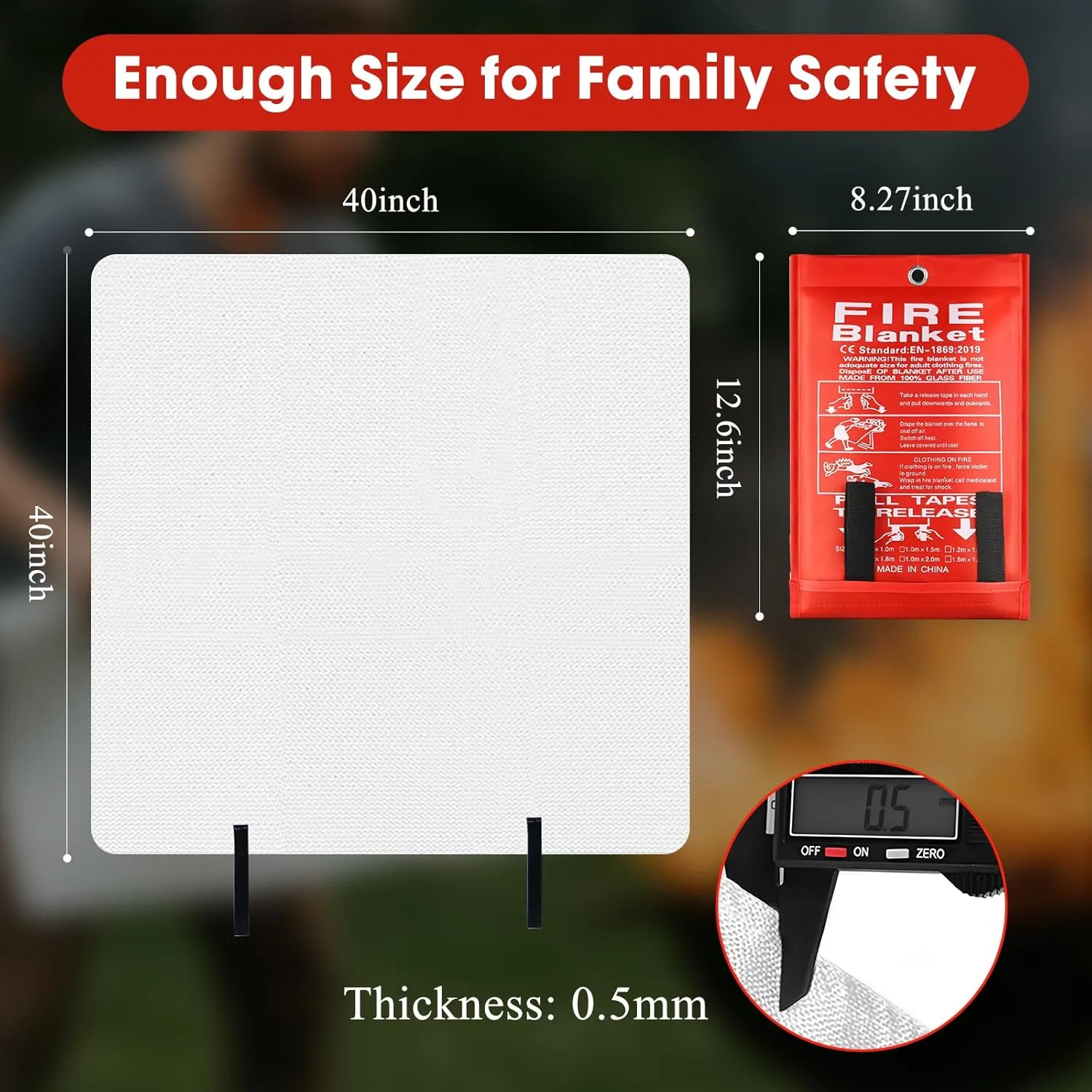 4 Pack Emergency Fire Blanket for Home and Kitchen, 40'' x 40'' Emergency Fire Retardant Fireproof Blankets Heavy Duty Fiberglass for Camping Fireplace Car