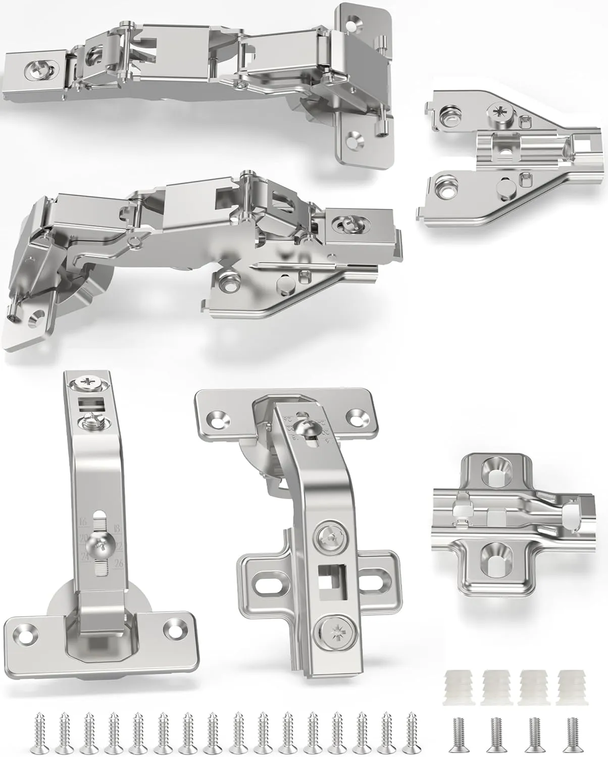 4 Pair 135 Degree & 165 Degree Hinges Kit for Pie Corner Cabinets, Hidden Lazy Susan, Face Frame Self Closing, Clip On, Smooth Slow Close, Concealed Mount for Bi-fold Door, Kitchen Cupboard