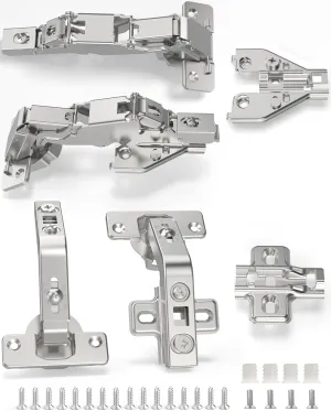 4 Pair 135 Degree & 165 Degree Hinges Kit for Pie Corner Cabinets, Hidden Lazy Susan, Face Frame Self Closing, Clip On, Smooth Slow Close, Concealed Mount for Bi-fold Door, Kitchen Cupboard