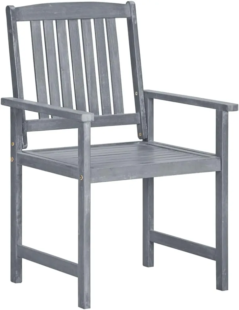 4-Piece Solid Acacia Wood Patio Chairs Set with Blue Cushions, Gray Outdoor Lounge Furniture for Garden Backyard Poolside Dining, Rustic Wooden Outdoor Chairs with Comfortable Seat Cushions