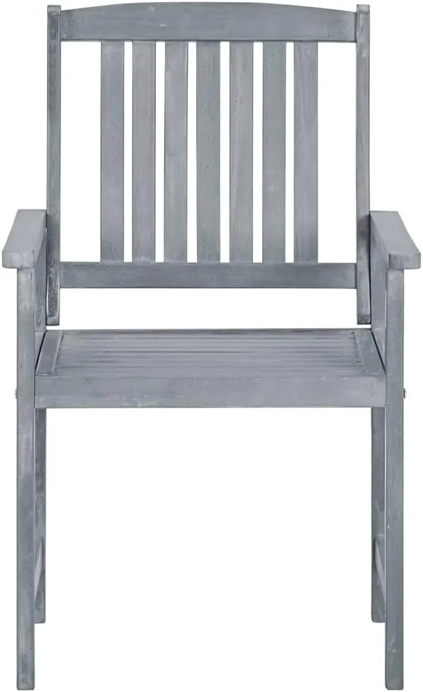 4-Piece Solid Acacia Wood Patio Chairs Set with Blue Cushions, Gray Outdoor Lounge Furniture for Garden Backyard Poolside Dining, Rustic Wooden Outdoor Chairs with Comfortable Seat Cushions