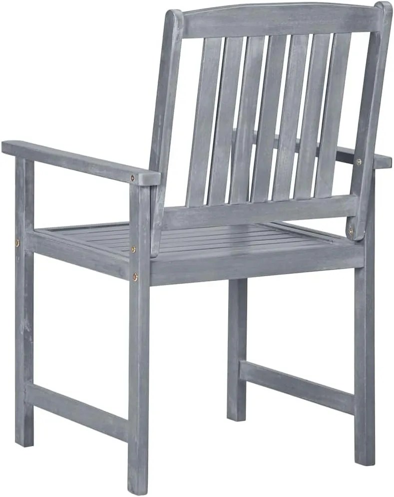 4-Piece Solid Acacia Wood Patio Chairs Set with Blue Cushions, Gray Outdoor Lounge Furniture for Garden Backyard Poolside Dining, Rustic Wooden Outdoor Chairs with Comfortable Seat Cushions