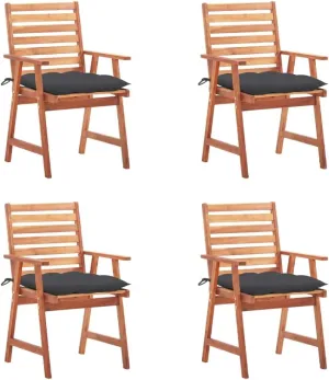 4-Piece Solid Acacia Wood Patio Dining Chairs with Cushions, Outdoor Furniture Set for Garden, Terrace, Poolside, Oil-Finished Rustic Design