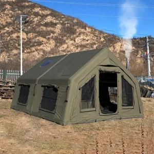 4 Season Air Tent Glamping Tent with Separate Living and Sleeping Area,Waterproof Pop-Up Tent with Pump and Stove Jack Hole,8-10 Person Camping Tent,Quick Set up