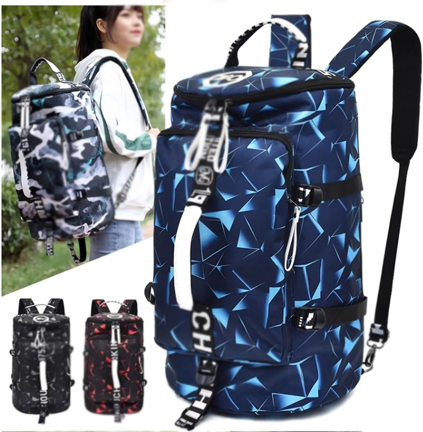 40L Gym Bag, Oxford Fabric, Small Fitness Workout Sports Bag, Waterproof, Travel Duffel Backpack, Lightweight, for Towels, Books, Shoes, for Men & Women(A)