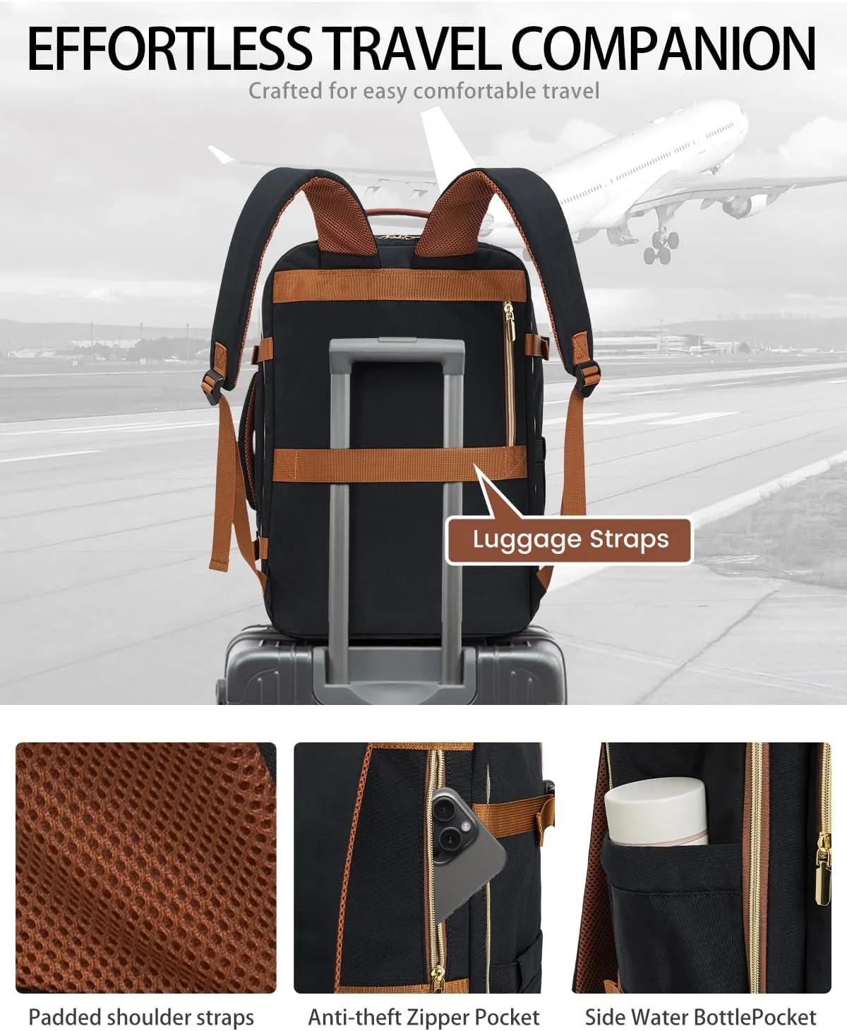 40L Travel Backpack for Women, Carry On Bag Flight Approved, Waterproof Backpack with 3 Packing Cubes, Weekender Personal Item Backpack for Airplane Travel Essentials, TSA Approved