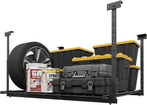 45-Inch x 45-Inch Overhead Garage Storage Rack, 17"-28" Height Adjustable Garage Ceiling Storage Racks, Heavy Duty Storage Organizer System, 250LBS Weight Capacity, Black