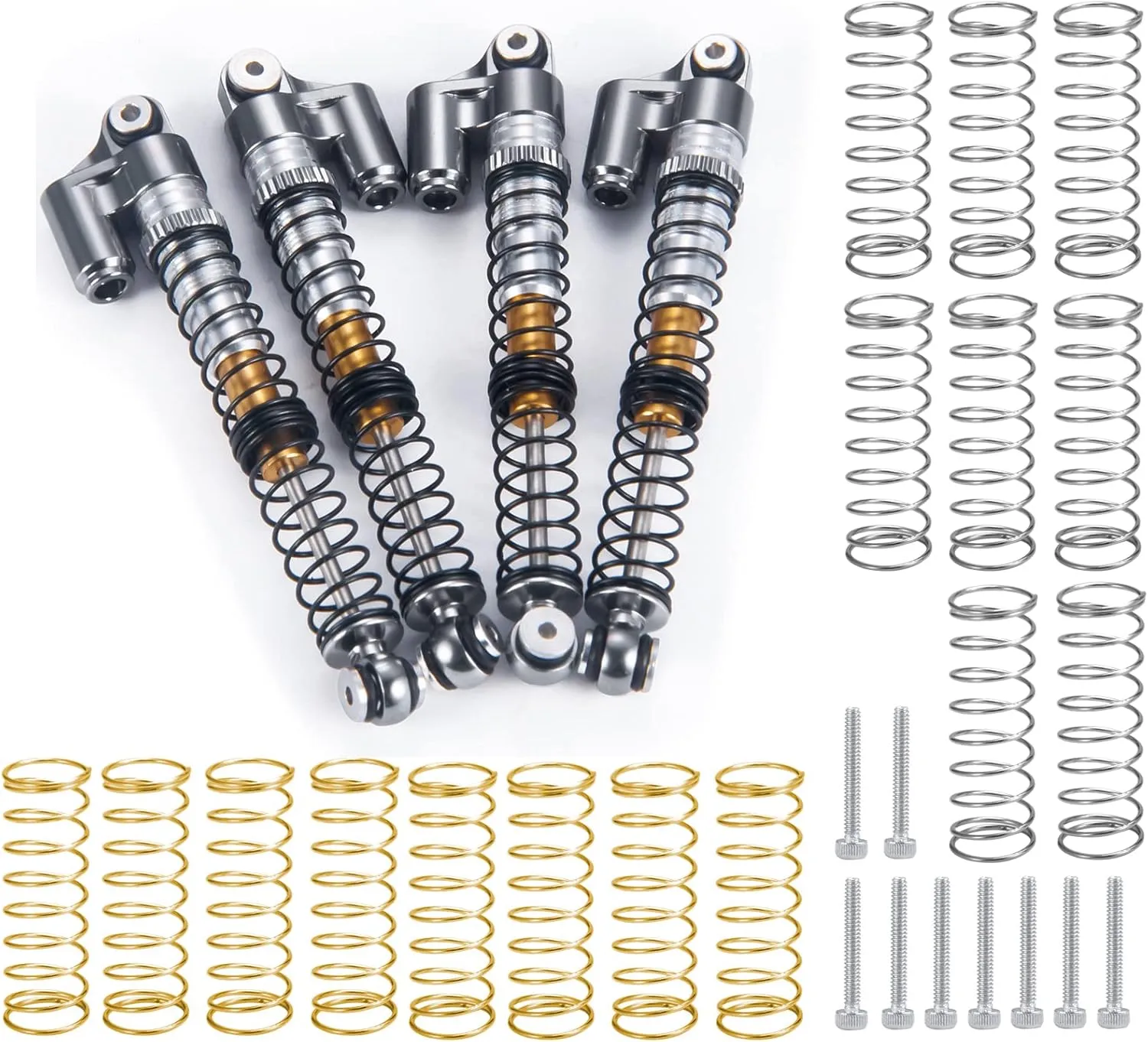 4Pcs Aluminum Alloy RC Shock 53mm Adjustable Shocks Absorber Dampers Threaded Shock Bodies for 1/24 RC Crawler Car SCX24 Shocks 53mm Upgrades Accessories, Gray and Silver