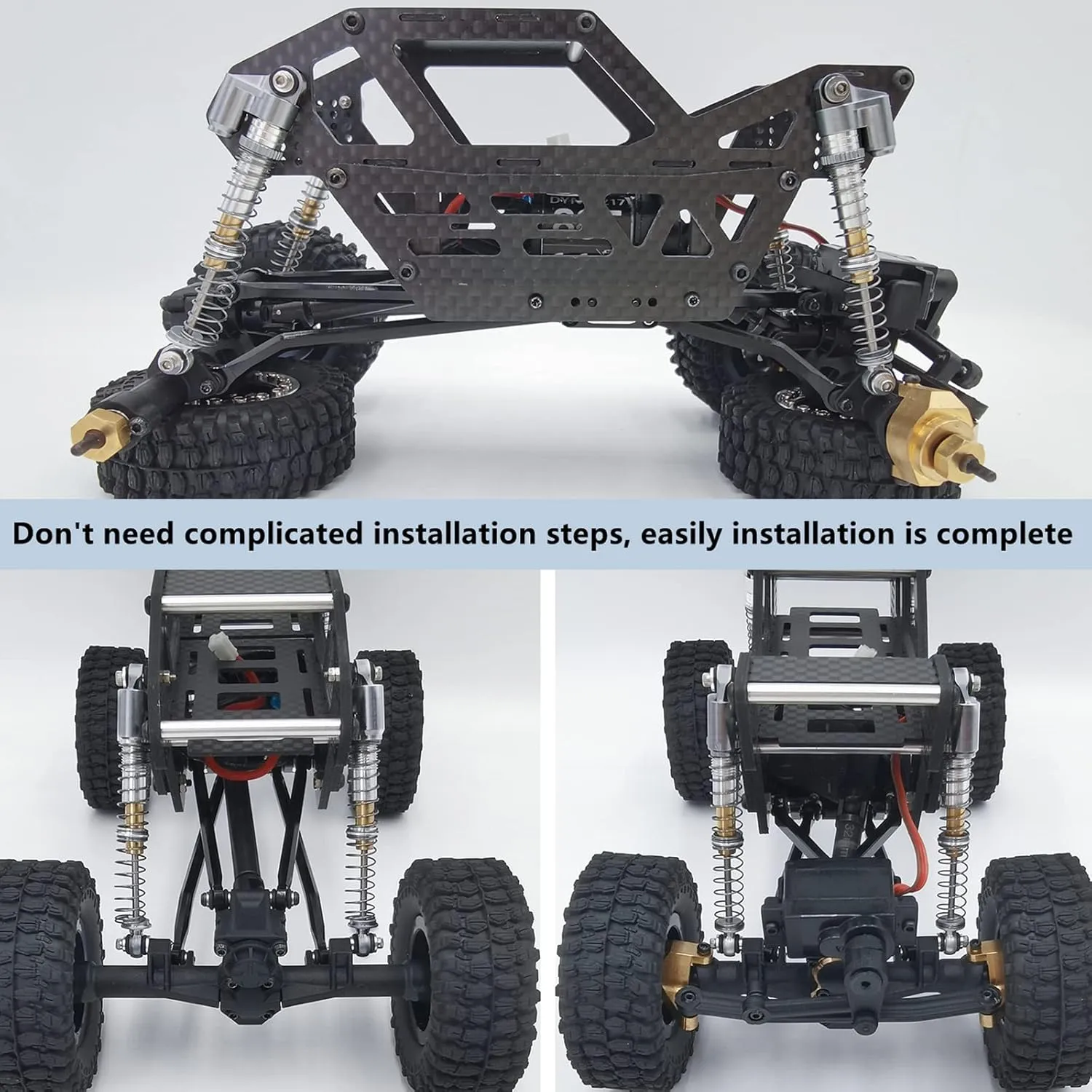 4Pcs Aluminum Alloy RC Shock 53mm Adjustable Shocks Absorber Dampers Threaded Shock Bodies for 1/24 RC Crawler Car SCX24 Shocks 53mm Upgrades Accessories, Gray and Silver