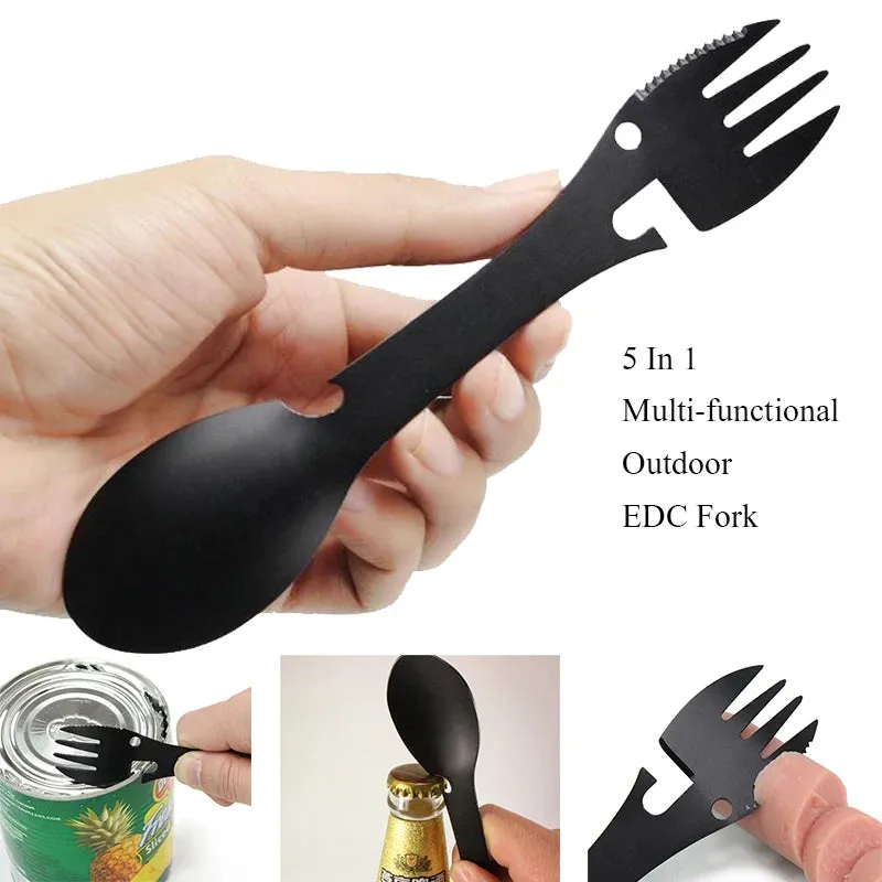 5-in-1 Camping Multi-functional - Fork, Knife, Spoon, Bottle/Can Opener
