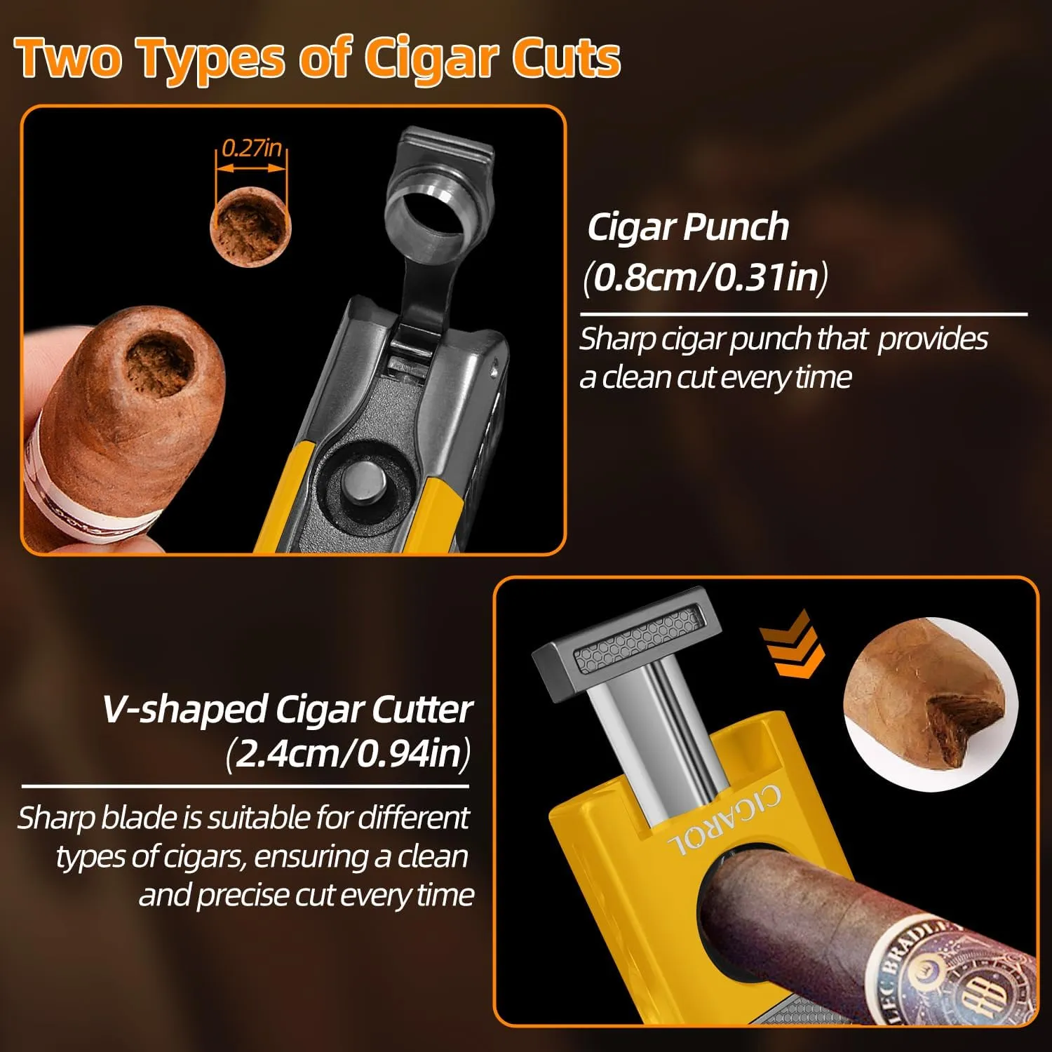 5-in-1 Cigar Torch Lighter – Double Jet Flame, V Cutter, Punch, Draw Enhancer & Cigar Rest – Butane Refillable Travel Cigar Lighter for Men