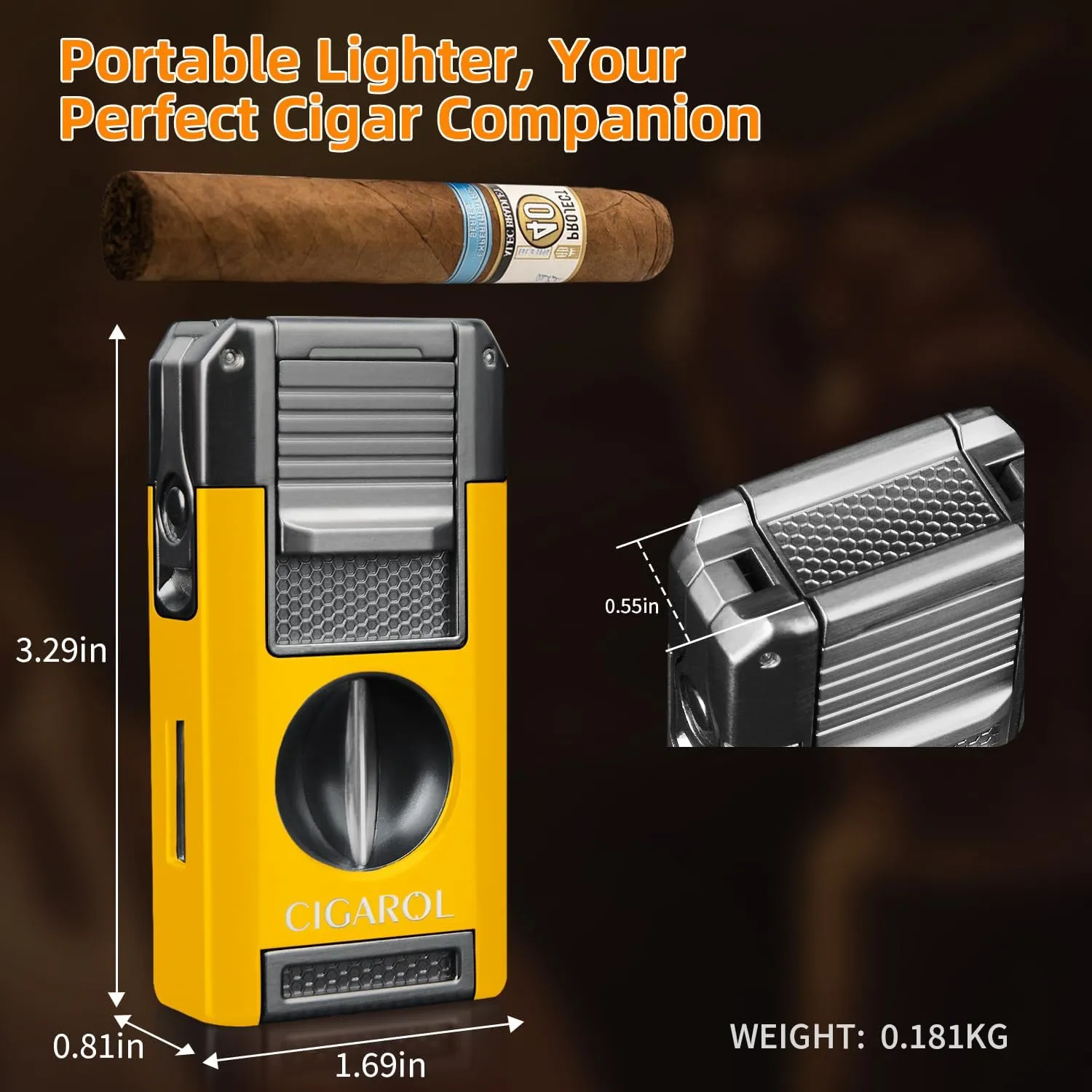 5-in-1 Cigar Torch Lighter – Double Jet Flame, V Cutter, Punch, Draw Enhancer & Cigar Rest – Butane Refillable Travel Cigar Lighter for Men