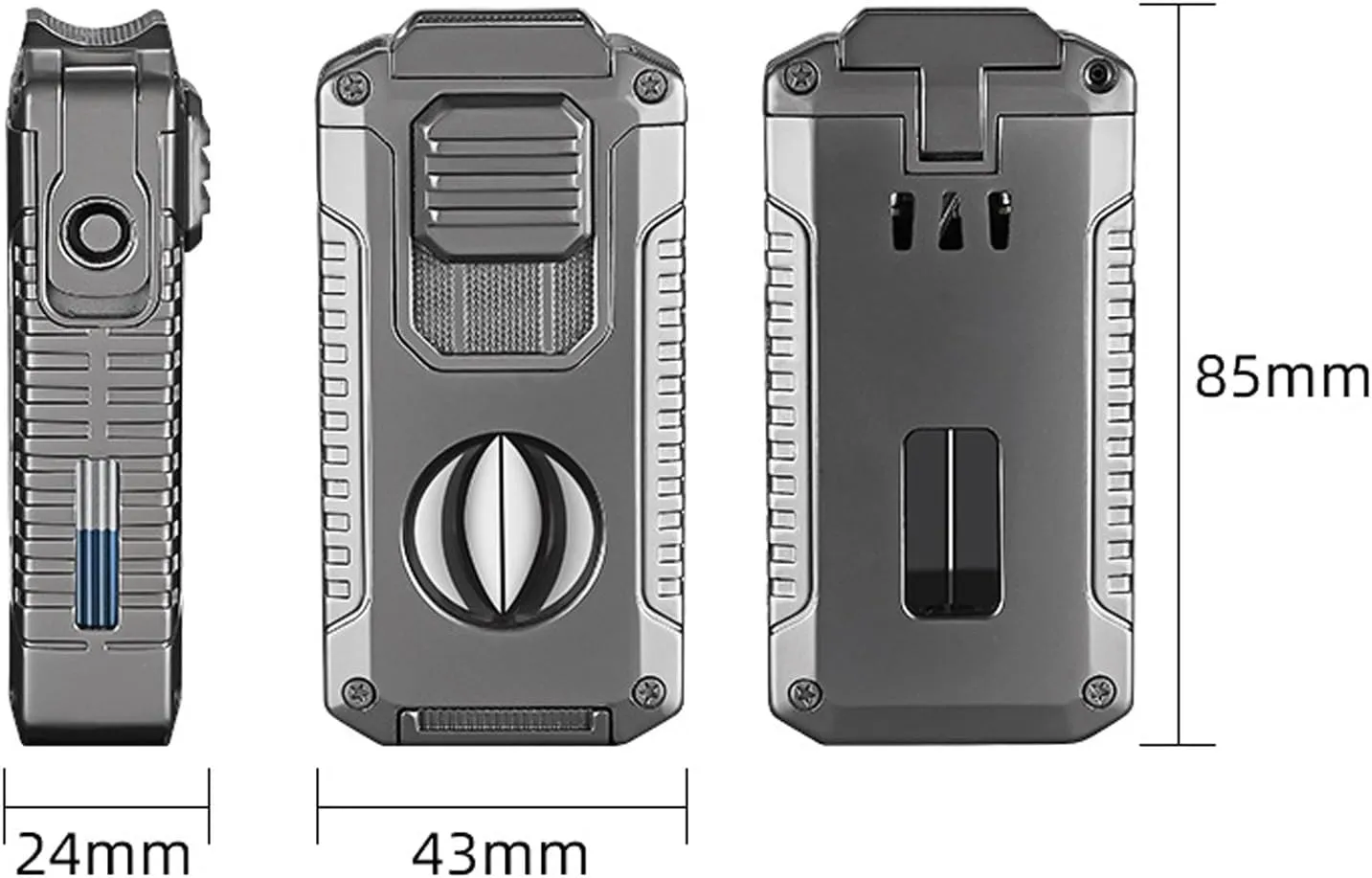 5-in-1 Windproof Portable 3 Flame Lighter, with Visible Transparent Air Window, Rechargeable Butane Multi Function Lighter(Color B)