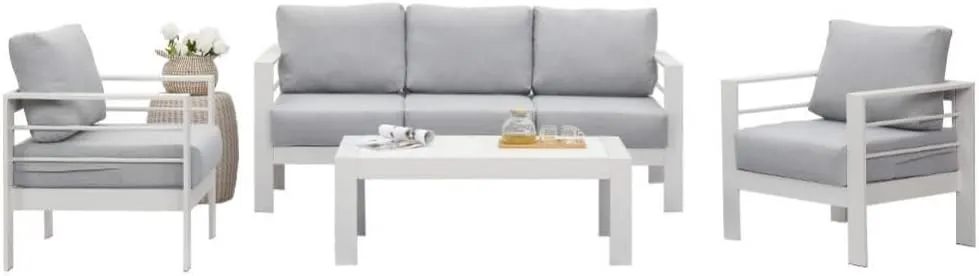5 Seat Single Triple Small Large White Sectional Sofas Couches Coffee Table Furniture Set for Patio Garden Outdoor