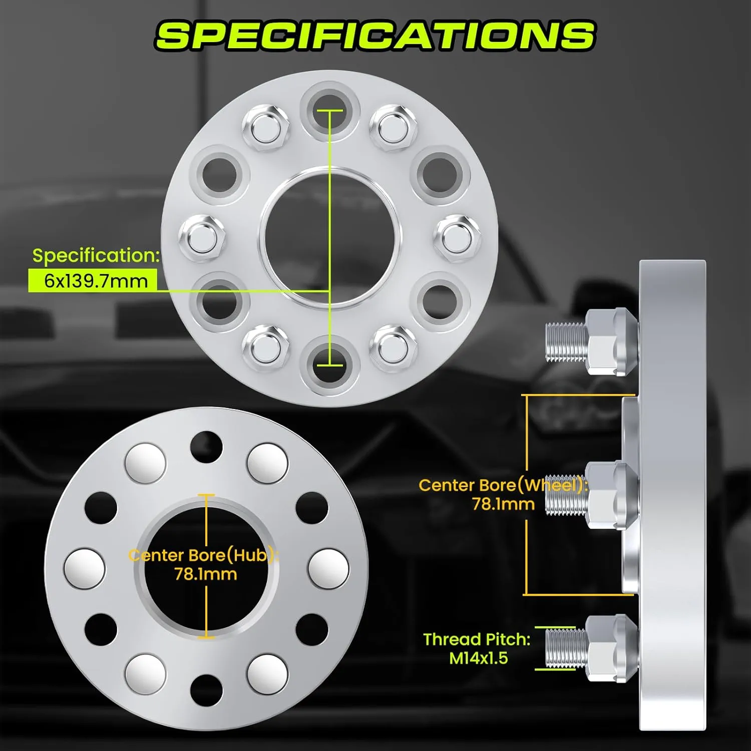 50mm (2 Inch) Hubcentric Wheel Spacers 6x5.5 Compatible For Chevy Silverado 1500 1999-2022, Suburban 1500 2000-2013, Sierra 1500 2007-2021, Yukon 2007-2022, Escalade 1999-2021 (2pc 78.1mm M14x1.5)