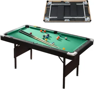 5.5 Ft Folding Pool Table, Portable Billiard Tables with Balls, Cues, Chalks and Brush, Indoor/Outdoor Pool Table Family Fun for Kids & Adults